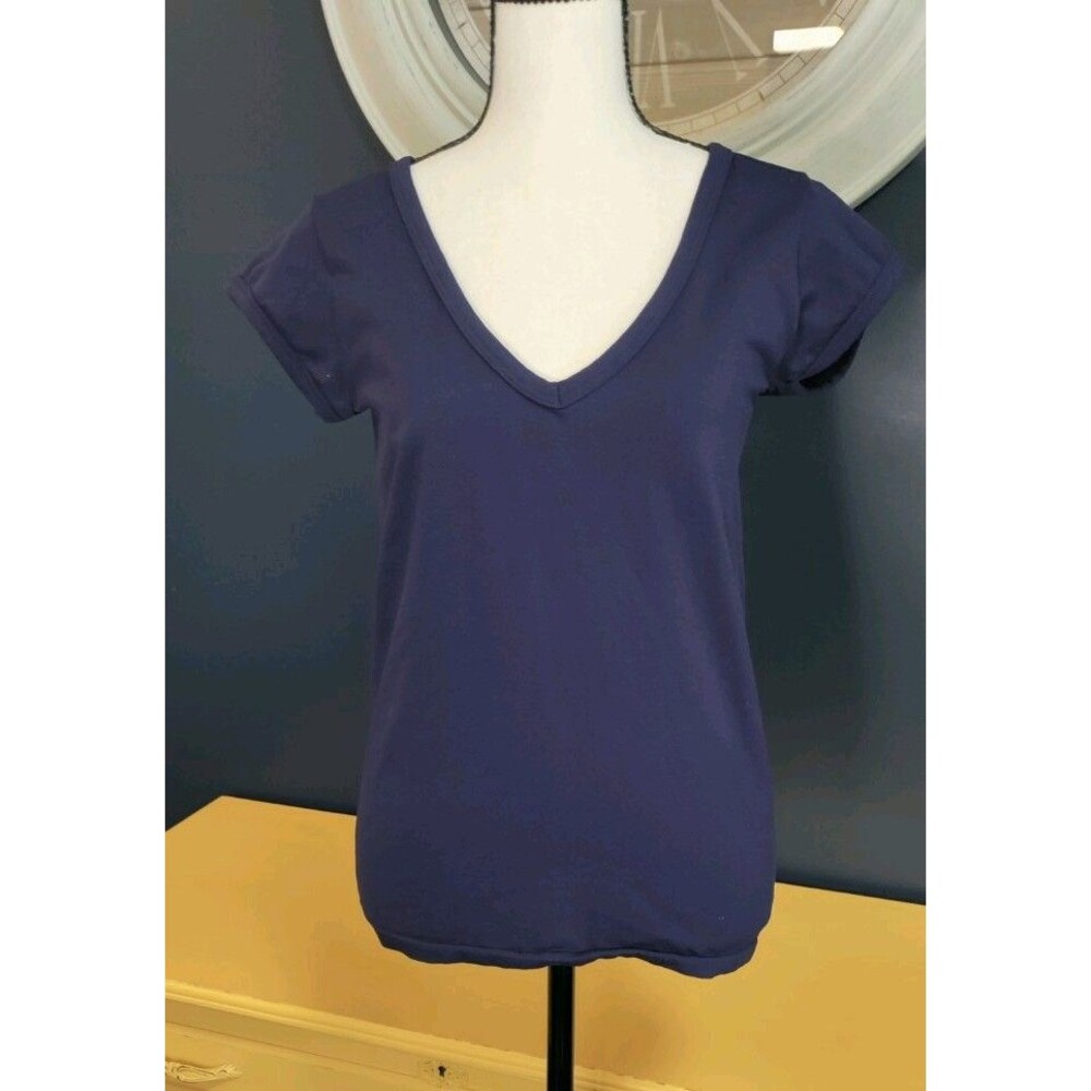 Banana Republic T Shirt Top Women's Large Navy Blue Stretch Short Sleeve V Neck